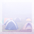 霧がかかったテントサイト